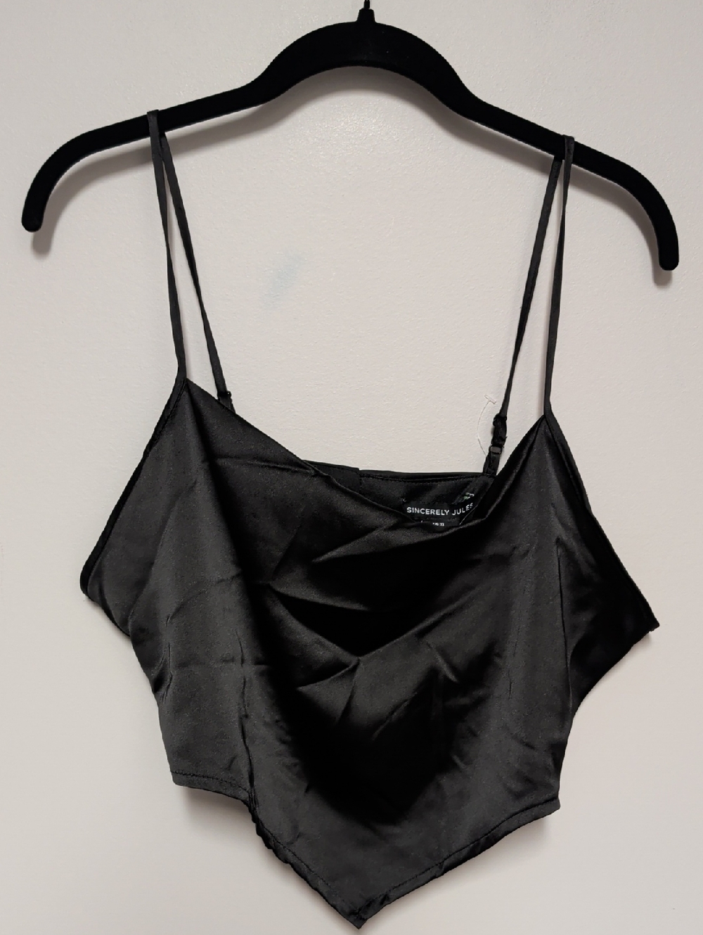 Sincerly Jules Black Satin Handkerchief Cami Top